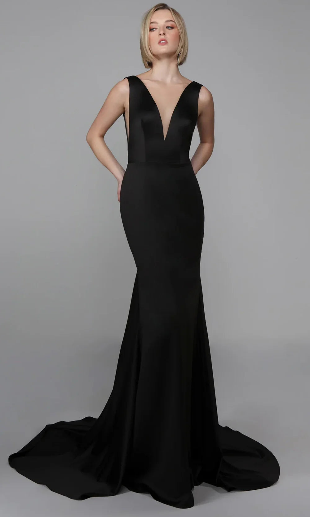 Alyce Paris 7021 - V-Back Satin Trumpet Long Dress Formal Gowns