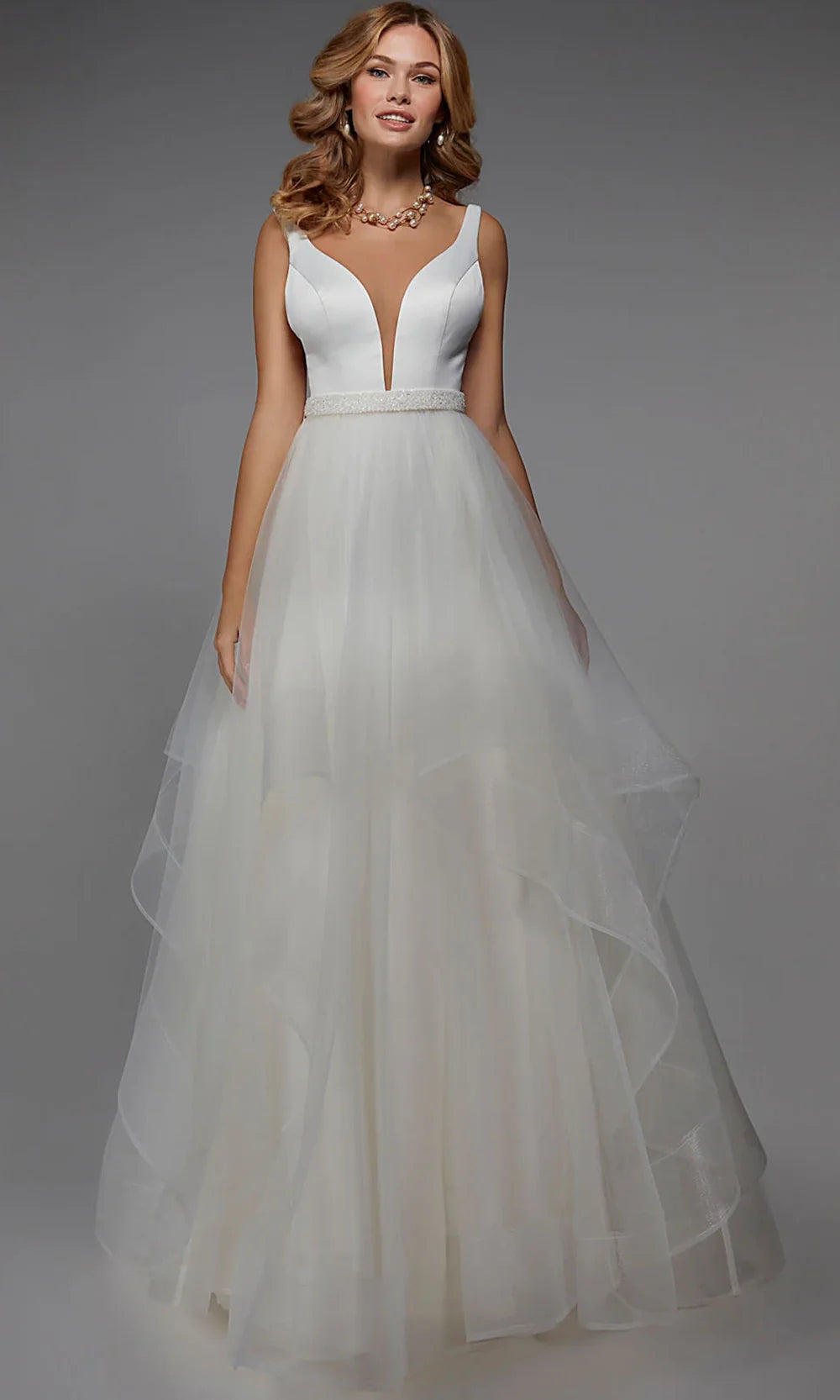 Alyce Paris 7022 - Satin A-Line Gown with Beaded Belt Wedding Dresses