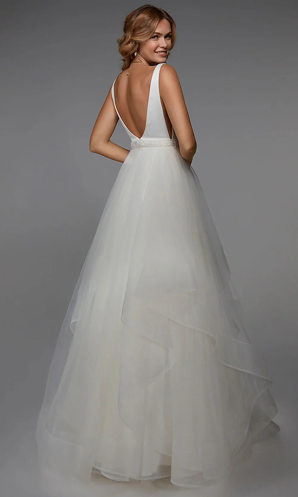 Alyce Paris 7022 - Satin A-Line Gown with Beaded Belt Wedding Dresses
