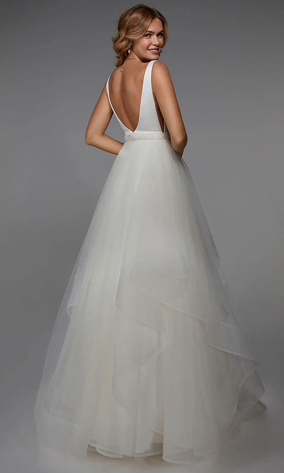 Alyce Paris 7022 - Satin A-Line Gown with Beaded Belt Wedding Dresses