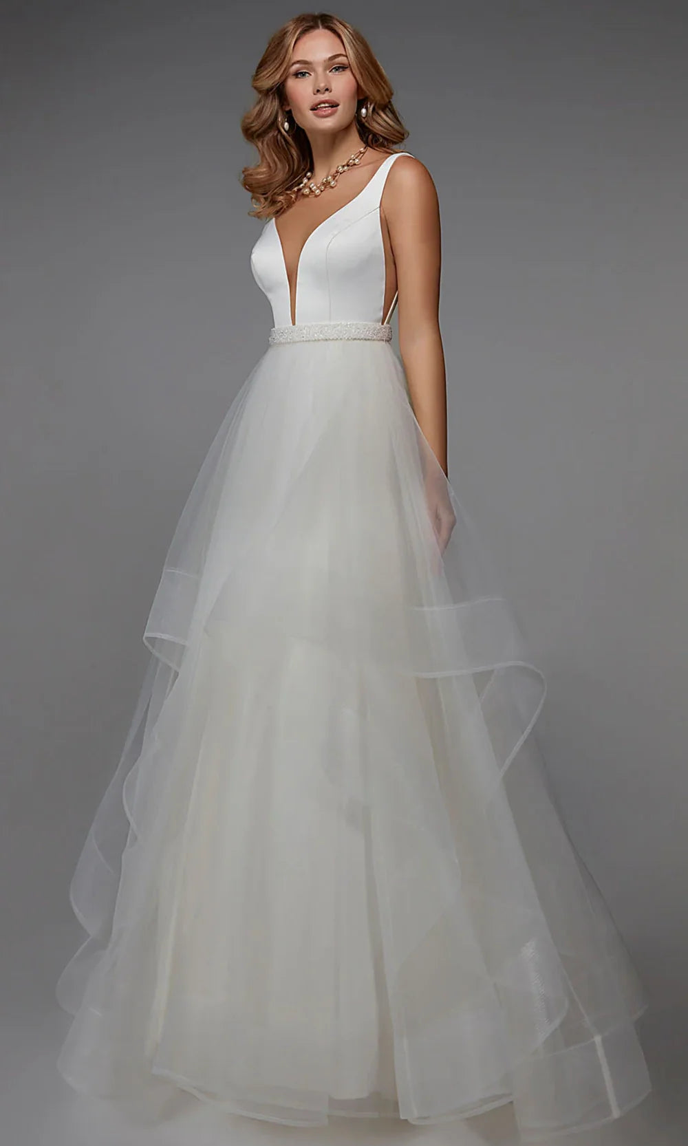 Alyce Paris 7022 - Satin A-Line Gown with Beaded Belt Wedding Dresses