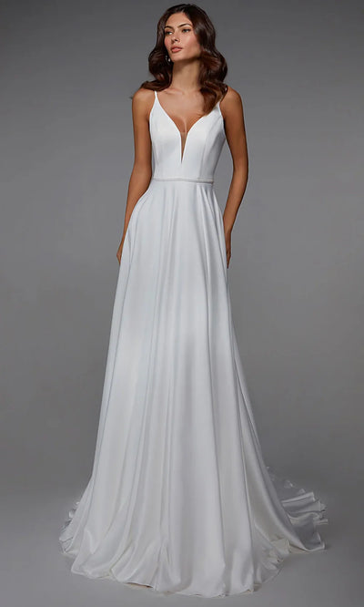 Alyce Paris 7024 - Sleeveless V-Neck Satin Dress with Train Formal Gowns
