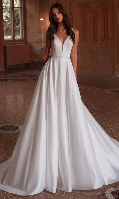 Alyce Paris 7024 - Sleeveless V-Neck Satin Dress with Train Formal Gowns