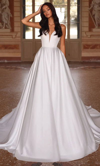 Alyce Paris 7024 - Sleeveless V-Neck Satin Dress with Train Formal Gowns