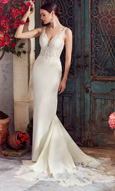 Alyce Paris 7027 - V-Neck Petal Train Lace Bridal Gown Wedding Dresses