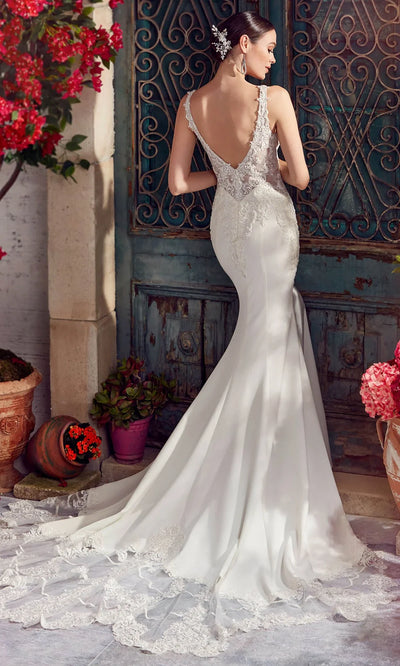 Alyce Paris 7027 - V-Neck Petal Train Lace Bridal Gown Wedding Dresses