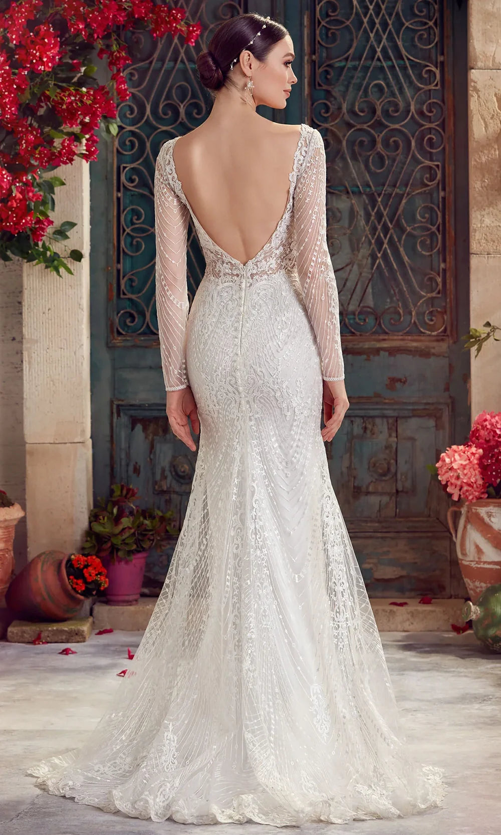 Alyce Paris 7030 - Long Tulle/Lace Sheath Dress - Long Sheer Sleeves, Embroidery, Beaded Accent, Scalloped Hem, Sweep Train, Open V-Back 8 / Black Alyce Paris 7030 - Long Tulle/Lace Sheath Dress - Long Sheer Sleeves, Embroidery, Beaded Accent, Scalloped Hem, Sweep Train, Open V-Back 8 / Black