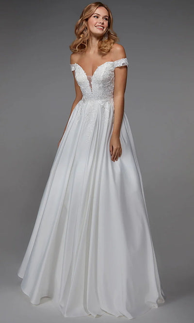 Alyce Paris 7034 - Lace Applique Pleated Satin Bridal Gown Wedding Dresses