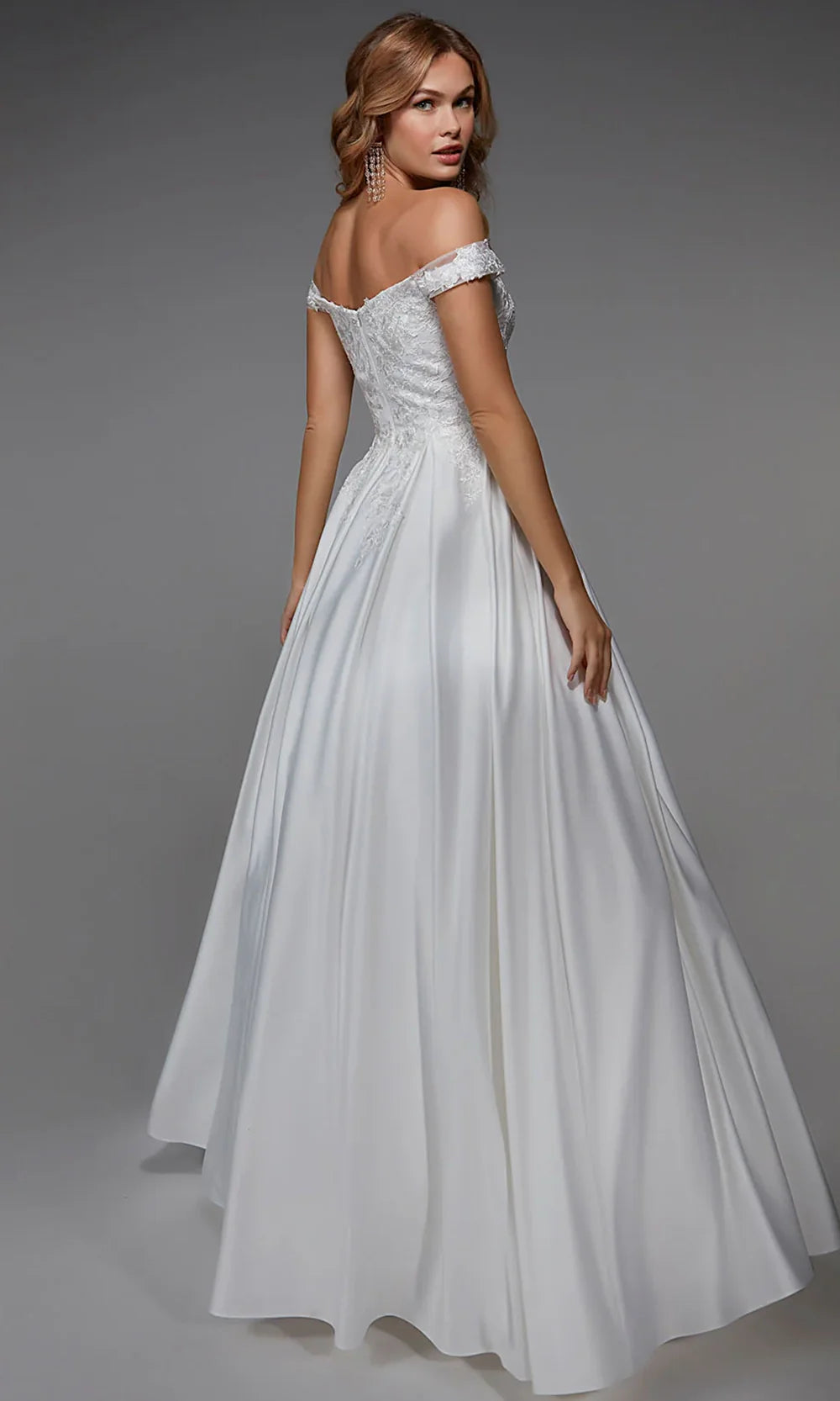 Alyce Paris 7034 - Lace Applique Pleated Satin Bridal Gown Wedding Dresses