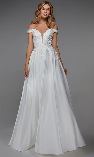 Alyce Paris 7034 - Lace Applique Pleated Satin Bridal Gown Wedding Dresses