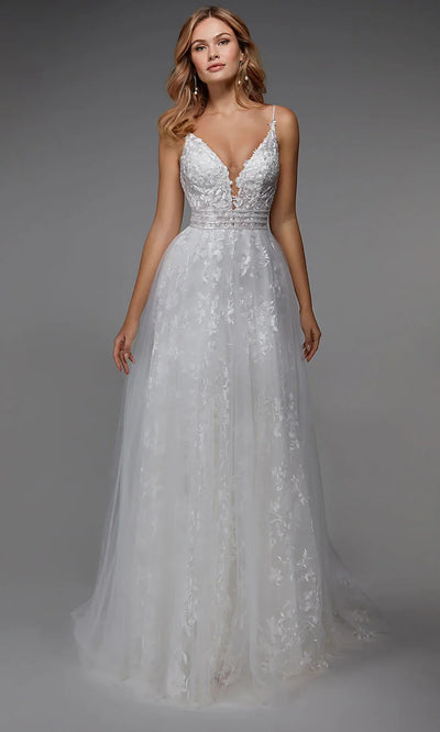 Alyce Paris 7036 - Embroidered Tulle Beaded Waist Bridal Dress Wedding Dresses