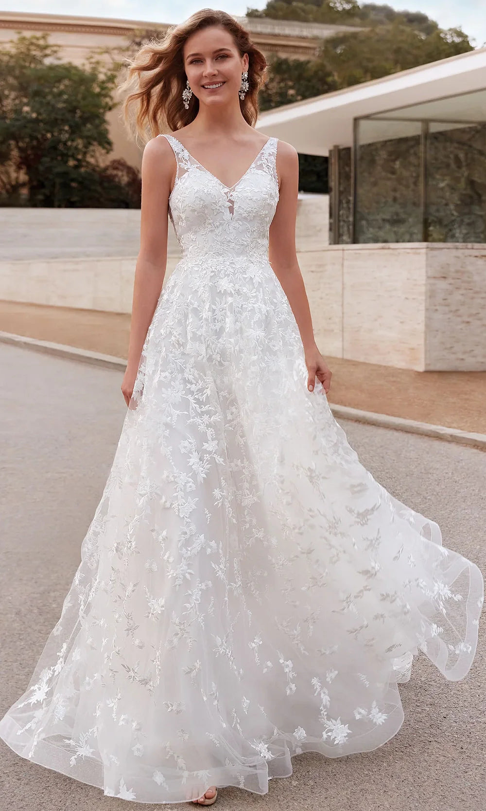 Alyce Paris 7037 - Plunging Neckline Layered Lace Gown Wedding Dresses