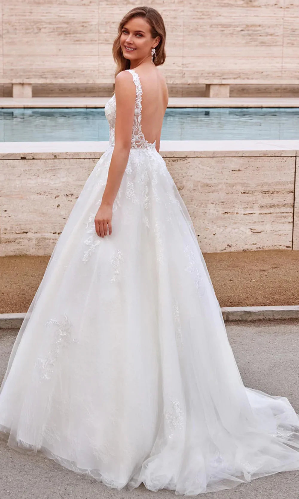 Alyce Paris 7039 - Embroidered Low Scoop Back Tulle Gown Wedding Dresses