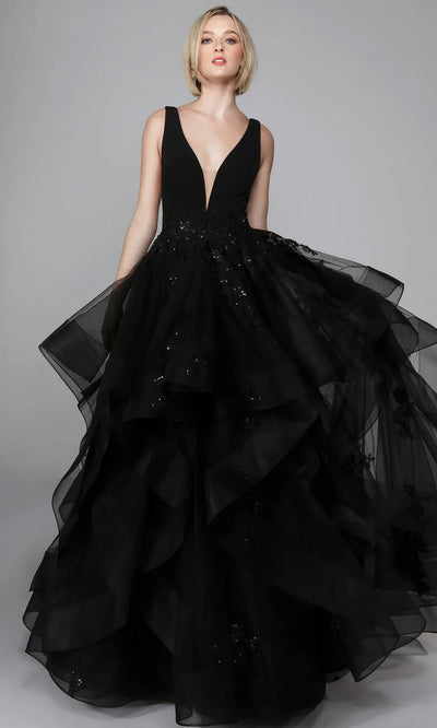 Alyce Paris 7040 - Ruffle Skirt Plunging V-Neck Ballgown Ball Gowns