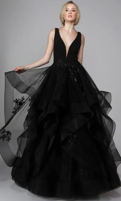 Alyce Paris 7040 - Ruffle Skirt Plunging V-Neck Ballgown Ball Gowns