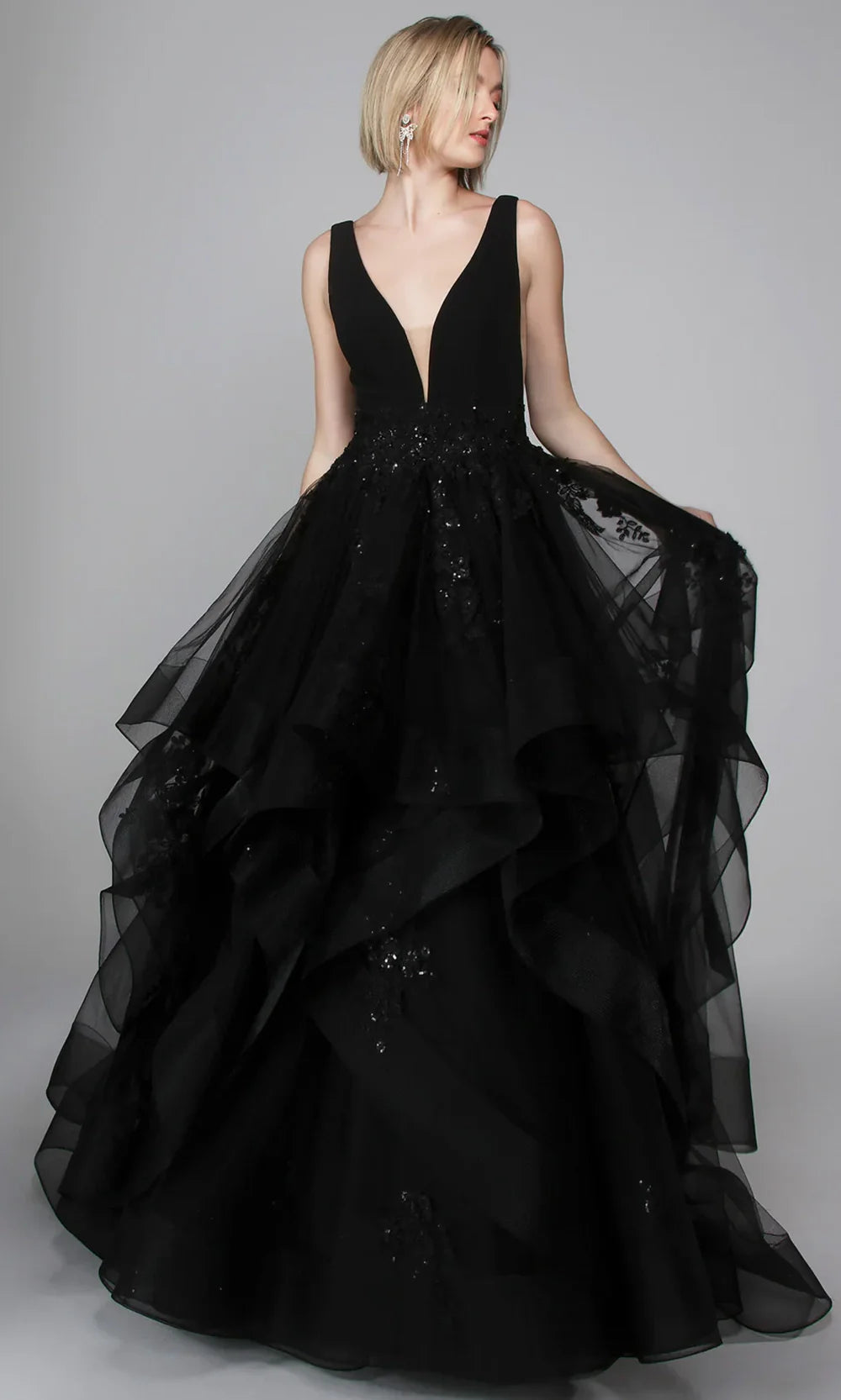 Alyce Paris 7040 - Ruffle Skirt Plunging V-Neck Ballgown Ball Gowns