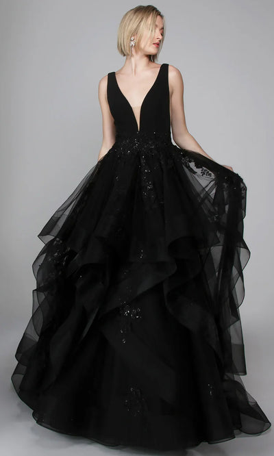Alyce Paris 7040 - Ruffle Skirt Plunging V-Neck Ballgown Ball Gowns