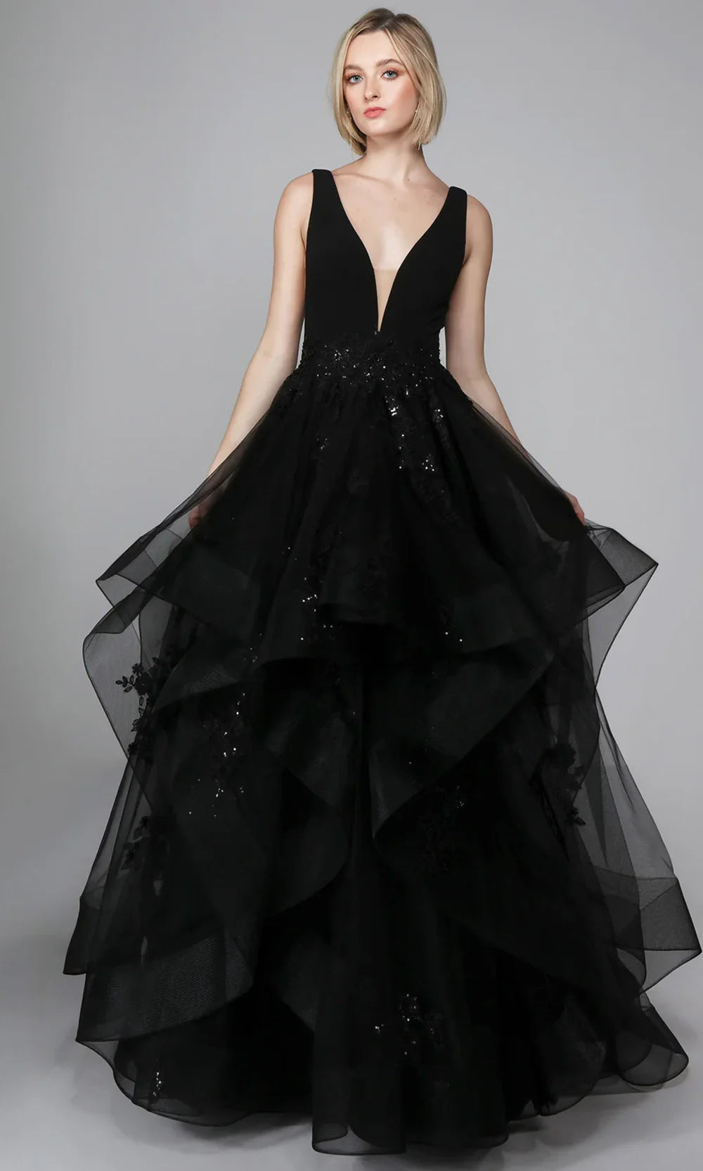 Alyce Paris 7040 - Ruffle Skirt Plunging V-Neck Ballgown Ball Gowns