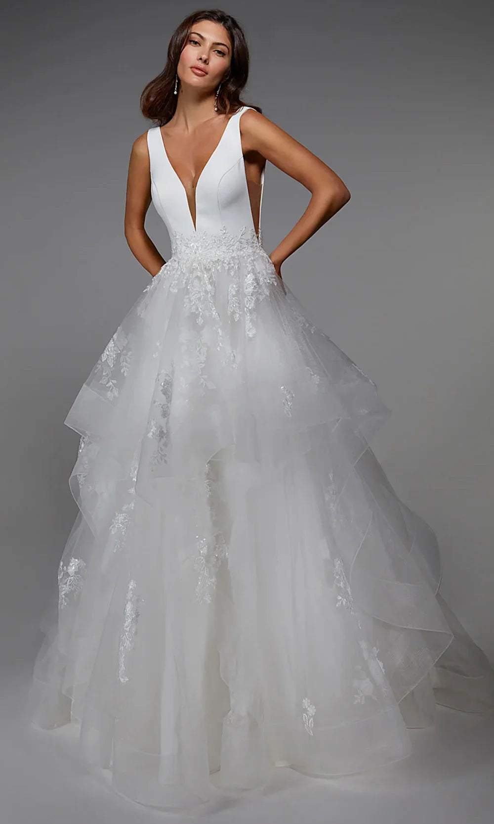 Alyce Paris 7040 - Ruffle Skirt Plunging V-Neck Ballgown Ball Gowns