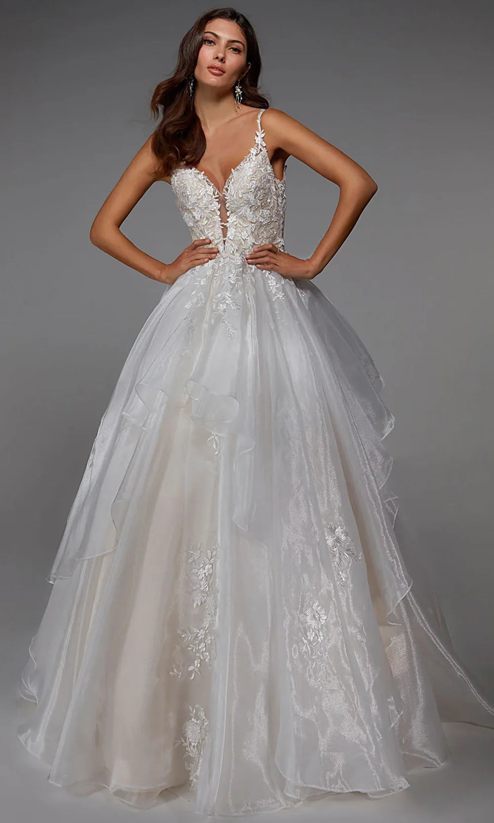 Alyce Paris 7047 - Plunging Lace Gown with Organza Layers Wedding Dresses