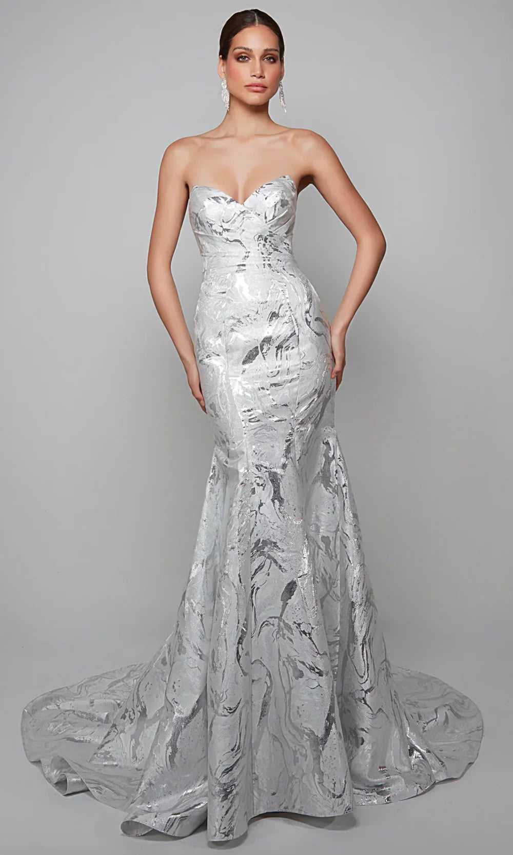 Alyce Paris 7055 - Jacquard Trumpet Gown with Detachable Sleeve Wedding Dresses
