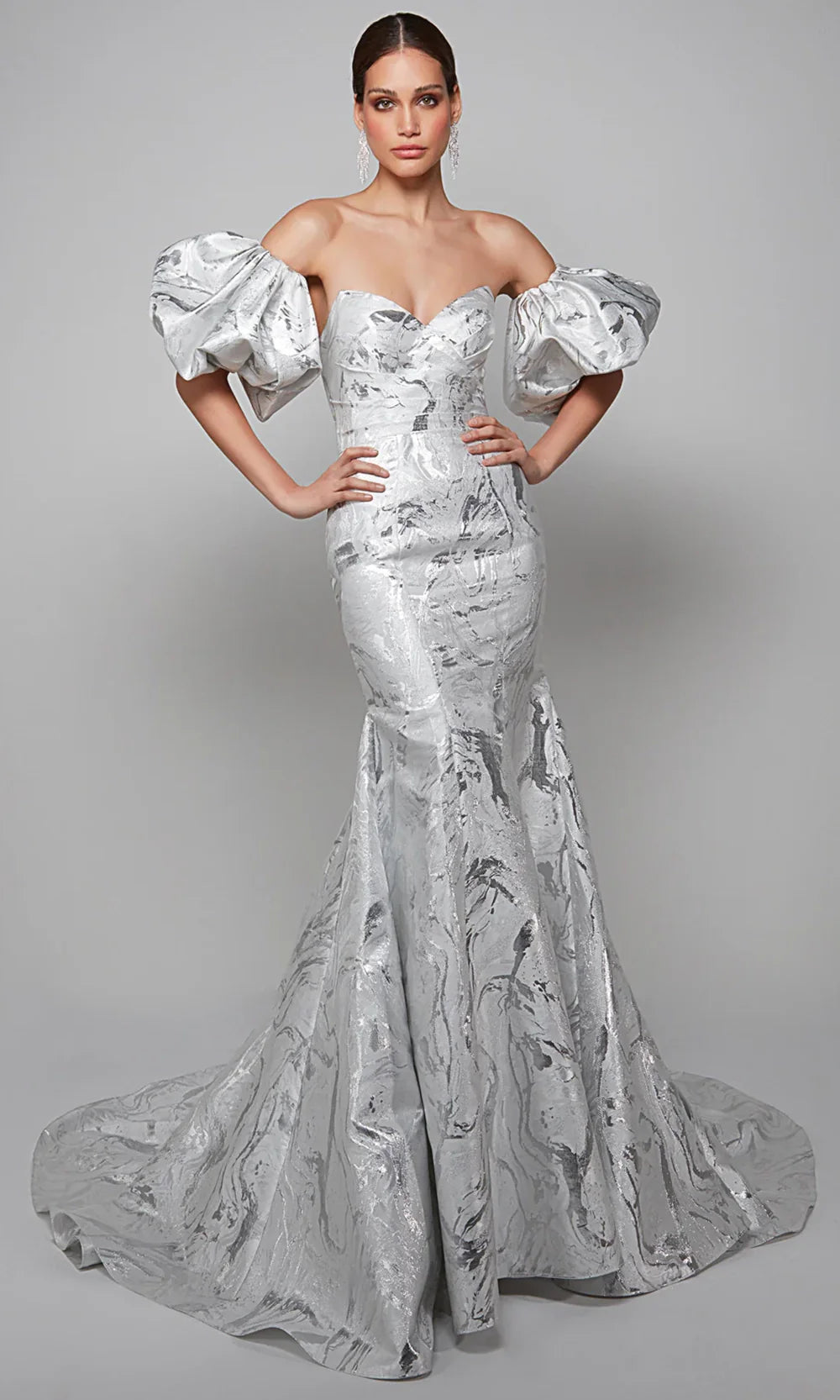 Alyce Paris 7055 - Jacquard Trumpet Gown with Detachable Sleeve Wedding Dresses