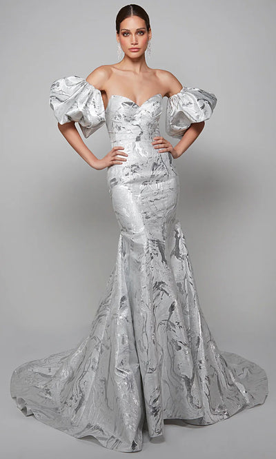 Alyce Paris 7055 - Jacquard Trumpet Gown with Detachable Sleeve Wedding Dresses