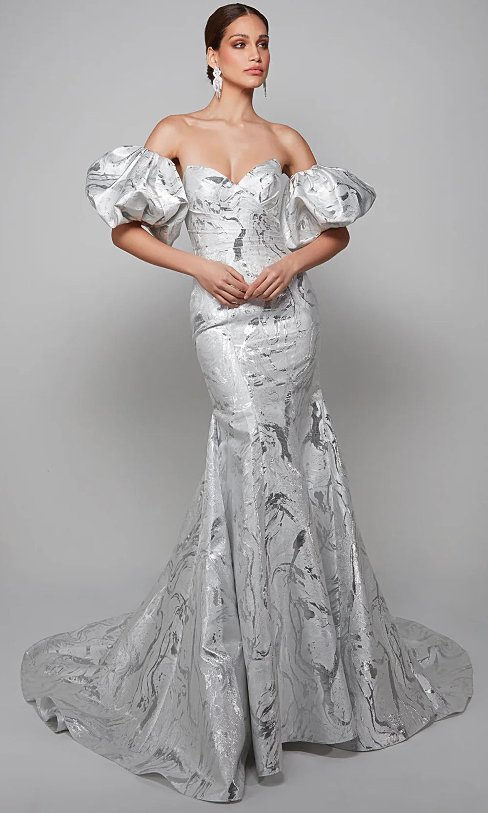 Alyce Paris 7055 - Jacquard Trumpet Gown with Detachable Sleeve Wedding Dresses