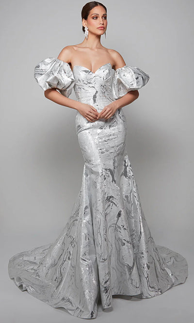 Alyce Paris 7055 - Jacquard Trumpet Gown with Detachable Sleeve Wedding Dresses
