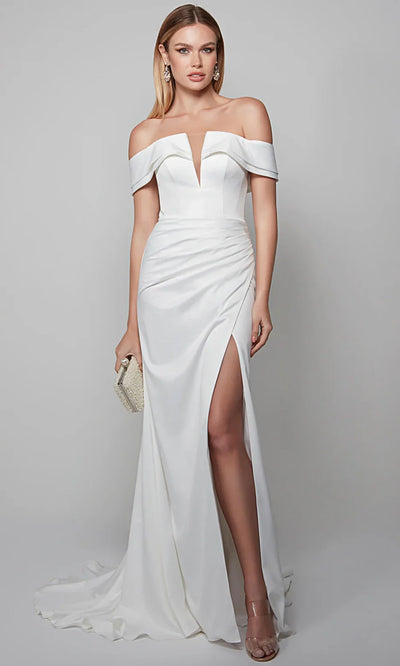 Alyce Paris 7058 - Ruched Fitted Gown with Train Wedding Dresses