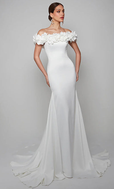 Alyce Paris 7061 - 3D Floral Neckline Satin Bridal Dress Wedding Dresses