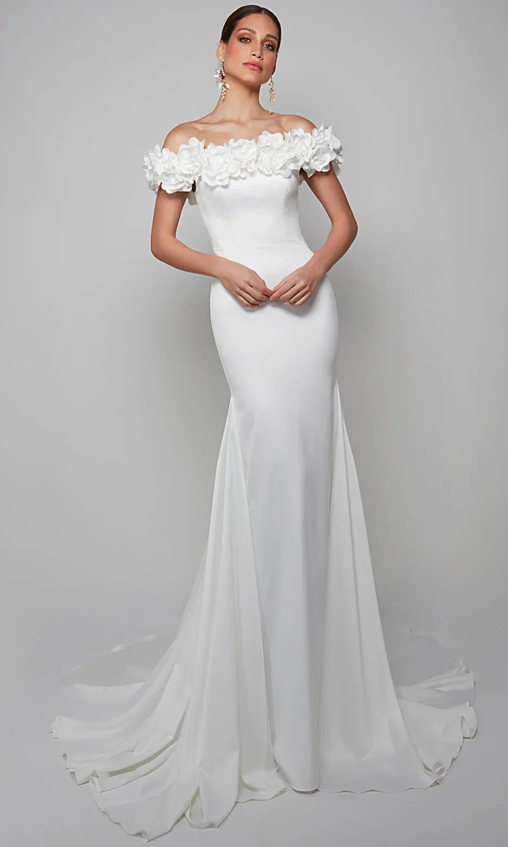Alyce Paris 7061 - 3D Floral Neckline Satin Bridal Dress Wedding Dresses