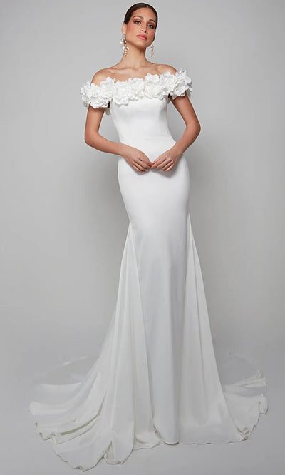 Alyce Paris 7061 - 3D Floral Neckline Satin Bridal Dress Wedding Dresses