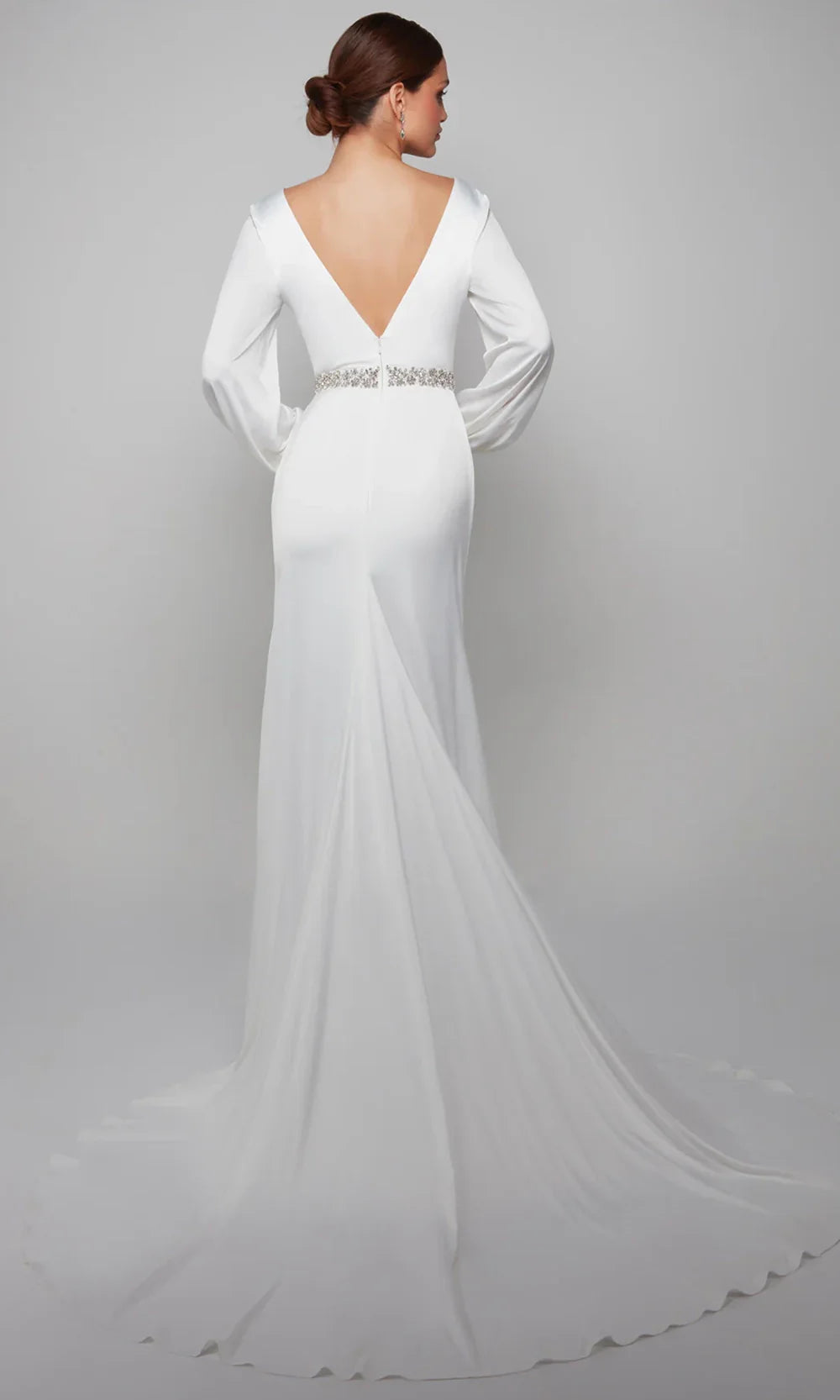 Alyce Paris 7070 - Embellished Waist V-Neck Wedding Dress Wedding Dresses
