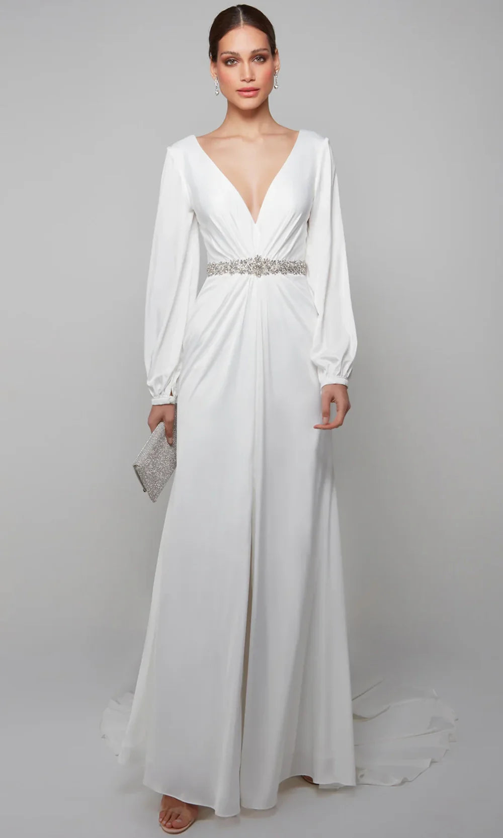 Alyce Paris 7070 - Embellished Waist V-Neck Wedding Dress Wedding Dresses