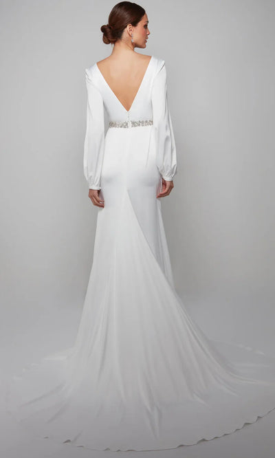 Alyce Paris 7070 - Embellished Waist V-Neck Wedding Dress Wedding Dresses