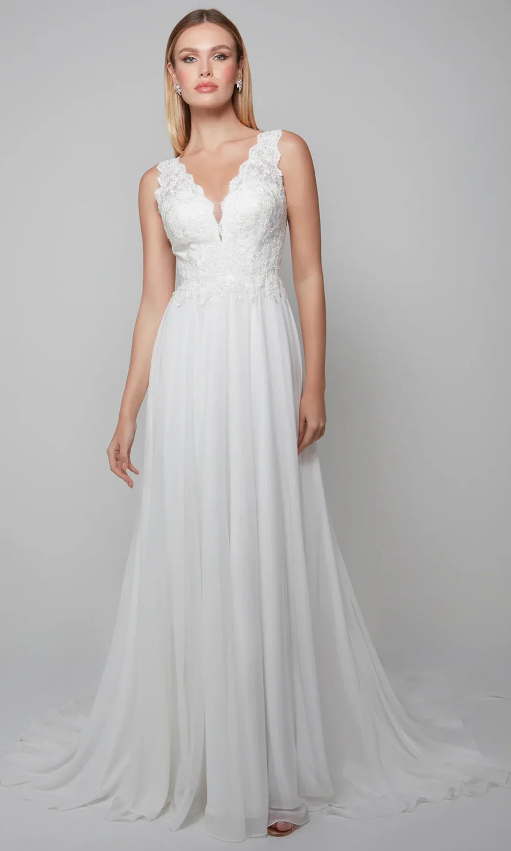 Alyce Paris 7071 - Sleeveless V-Neck Velvet Chiffon Gown Wedding Dresses