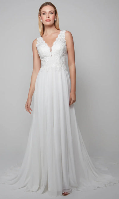 Alyce Paris 7071 - Sleeveless V-Neck Velvet Chiffon Gown Wedding Dresses