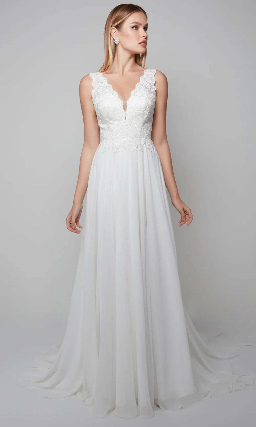 Alyce Paris 7071 - Sleeveless V-Neck Velvet Chiffon Gown Wedding Dresses