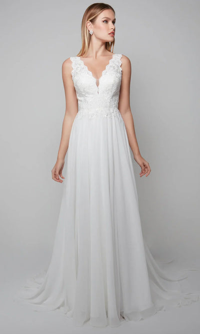 Alyce Paris 7071 - Sleeveless V-Neck Velvet Chiffon Gown Wedding Dresses