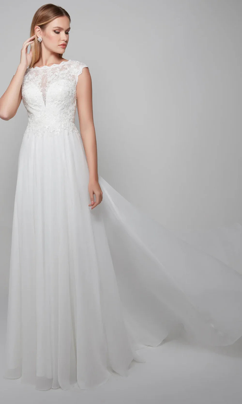 Alyce Paris 7073 - Velvet Chiffon Illusion Bateau Bridal Gown Wedding Dresses