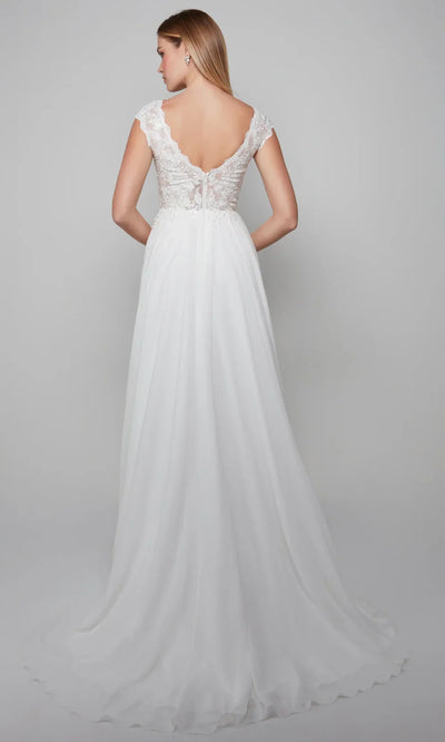Alyce Paris 7073 - Velvet Chiffon Illusion Bateau Bridal Gown Wedding Dresses