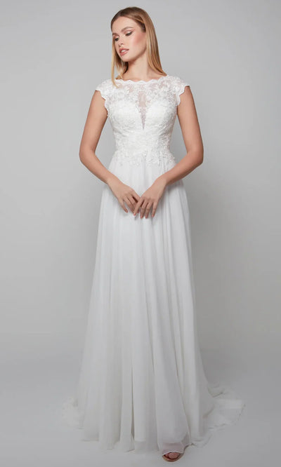 Alyce Paris 7073 - Velvet Chiffon Illusion Bateau Bridal Gown Wedding Dresses