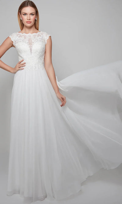 Alyce Paris 7073 - Velvet Chiffon Illusion Bateau Bridal Gown Wedding Dresses
