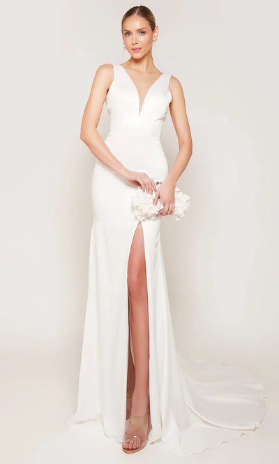 Alyce Paris 7091 - High Slit Sleeveless Satin Bridal Gown Wedding Dresses