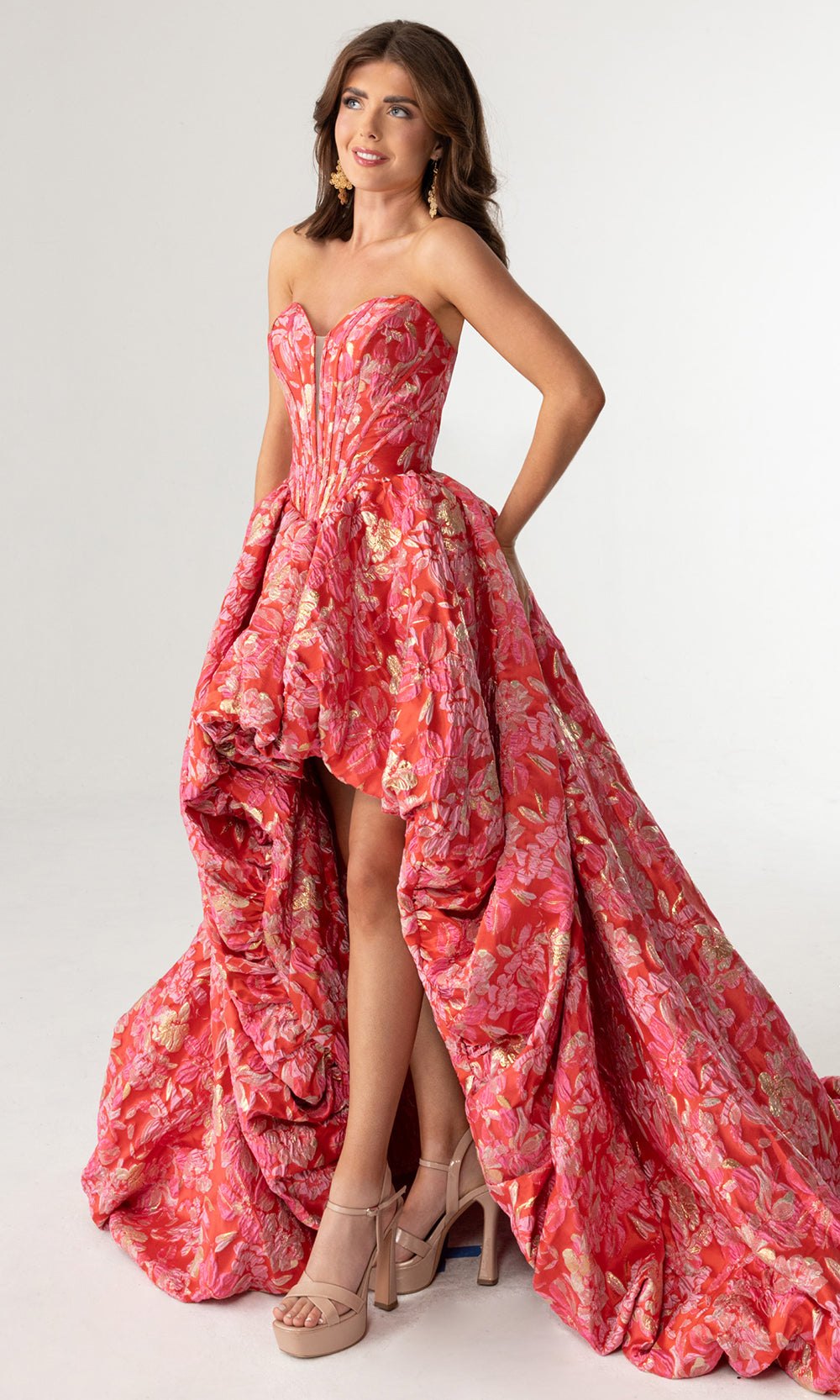 Rachel Allan 70928 - Plunging Sweetheart Bubble A-Line Gown Prom Dresses in Coral
