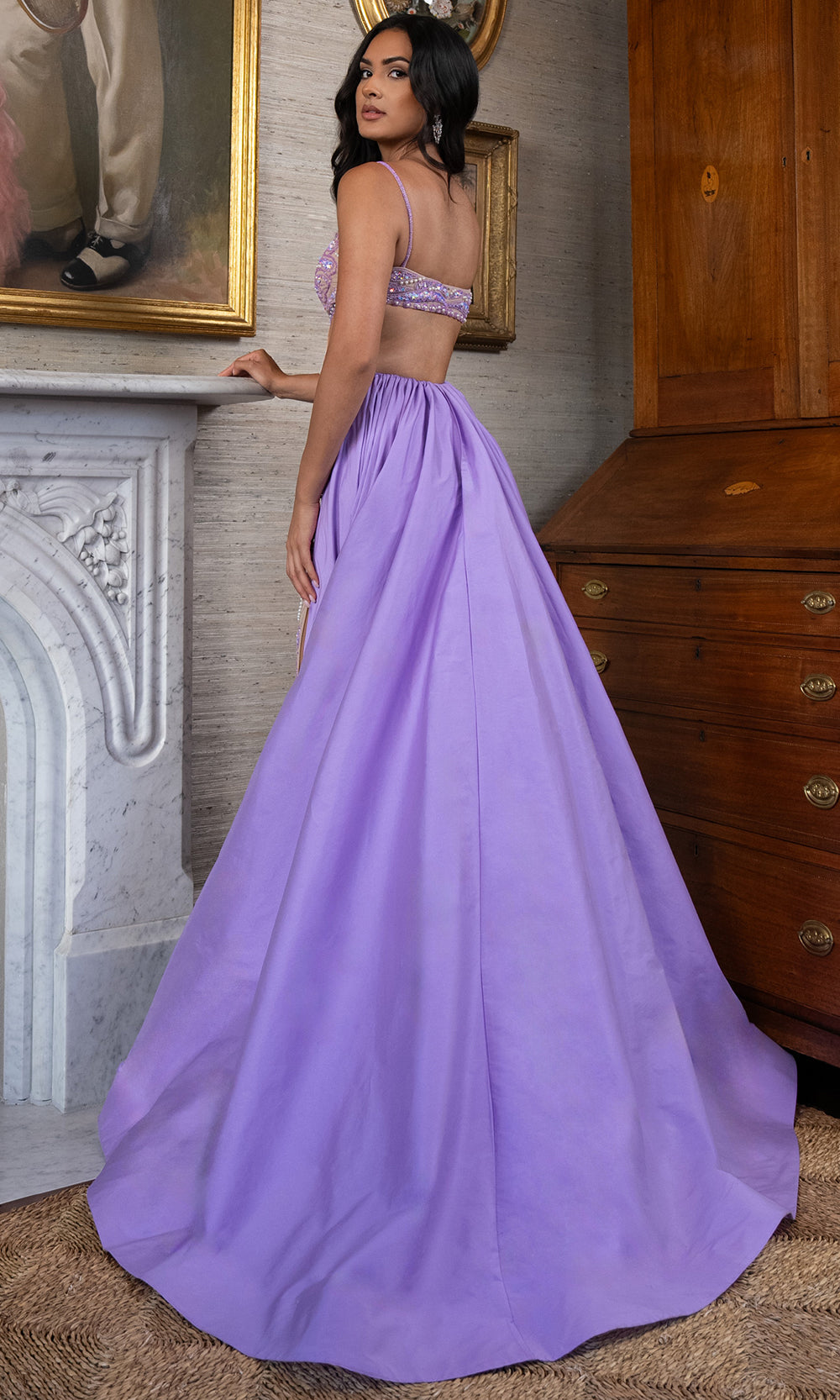 Rachel Allan 70929 - Dazzling Beaded V-Neckline Tulle Gown Prom Dresses in Lilac