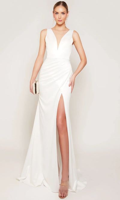 Alyce Paris 7092 - High Slit Plunging Neck Sheath Dress Wedding Dresses