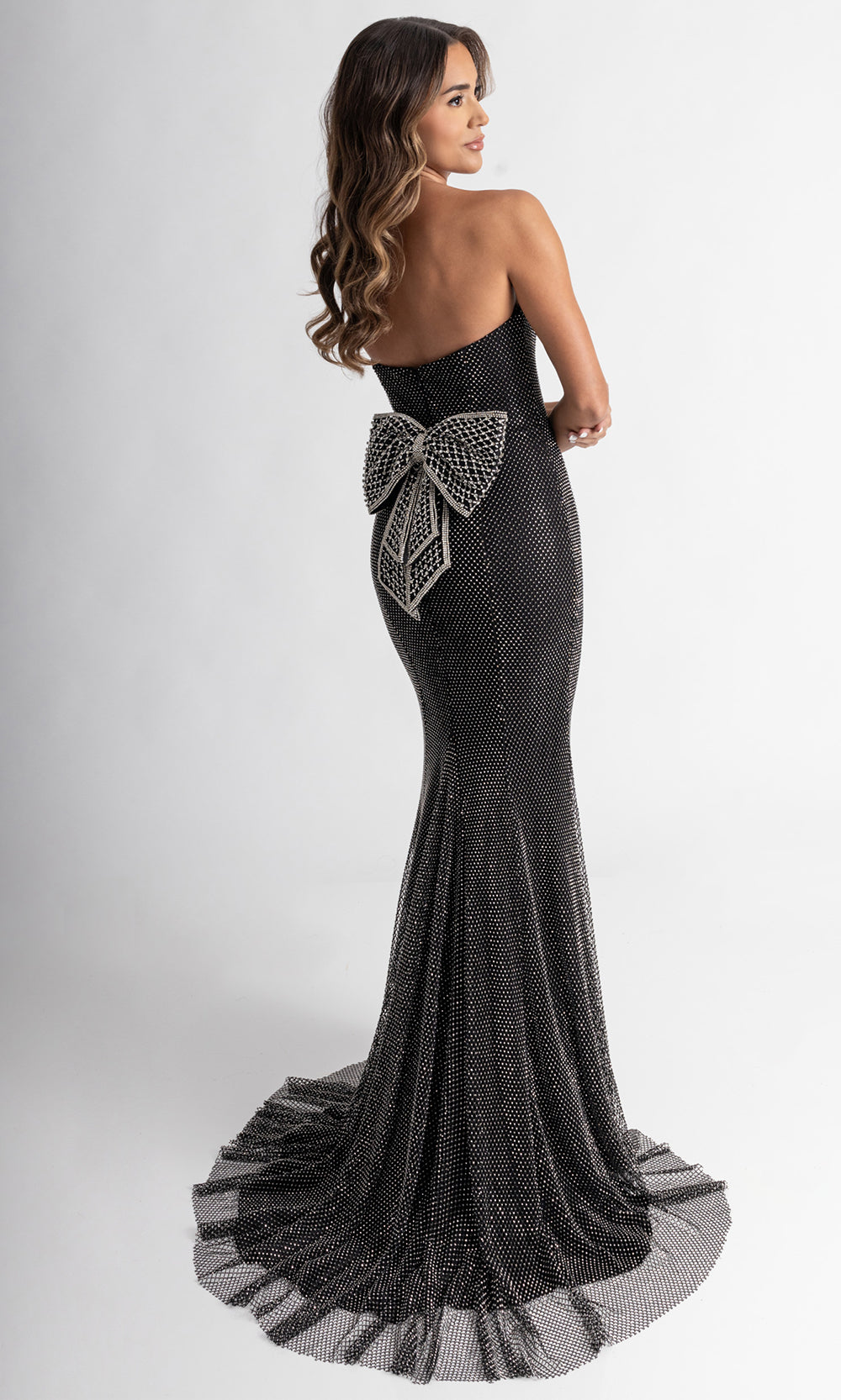 Rachel Allan 70936 - Beaded Bow Back Sheath Evening Gown Prom Dresses in Black