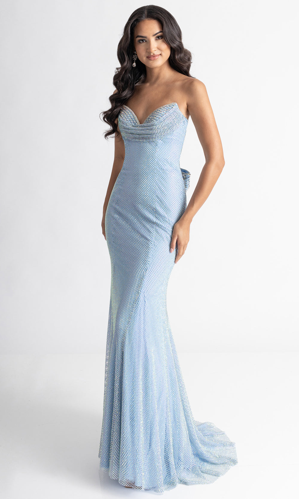 Rachel Allan 70936 - Beaded Bow Back Sheath Evening Gown Prom Dresses in Blue